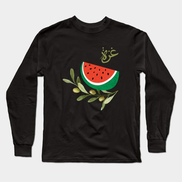 Watermelon Olive Branch Free Gaza Long Sleeve T-Shirt by Yule Cat